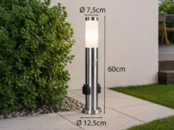 Pollerleuchte RADA aus Edelstahl mit 2 Steckdosen & Bewegungsmelder, Höhe 60cm