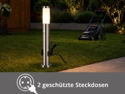 Pollerleuchte RADA aus Edelstahl mit 2 Steckdosen & Bewegungsmelder, Höhe 60cm