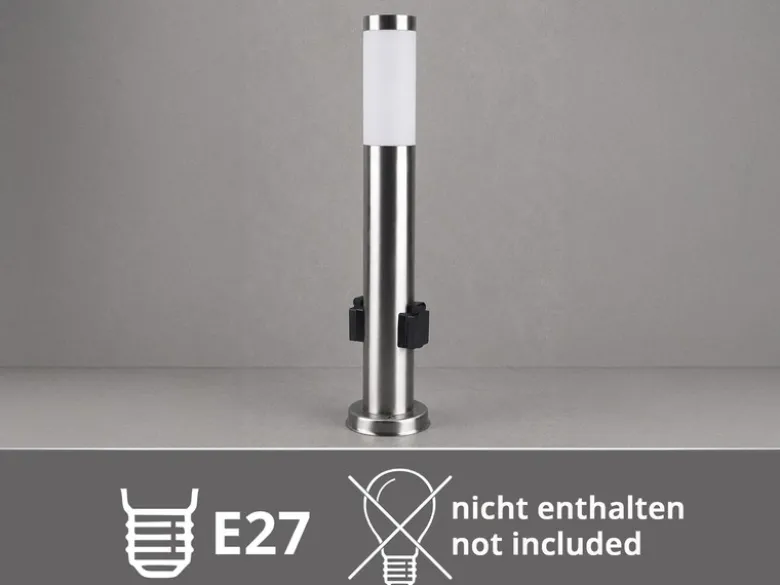 Pollerleuchte RADA aus Edelstahl, E27 mit 2 Steckdosen, Höhe 60cm