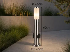 Pollerleuchte RADA aus Edelstahl, E27 mit 2 Steckdosen, Höhe 60cm