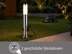 Pollerleuchte RADA aus Edelstahl, E27 mit 2 Steckdosen, Höhe 60cm
