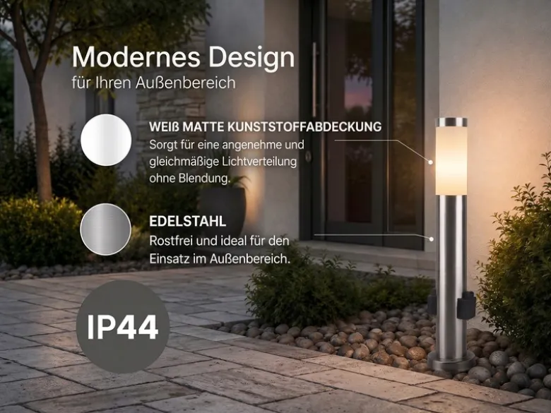 Pollerleuchte RADA aus Edelstahl, E27 mit 2 Steckdosen, Höhe 60cm