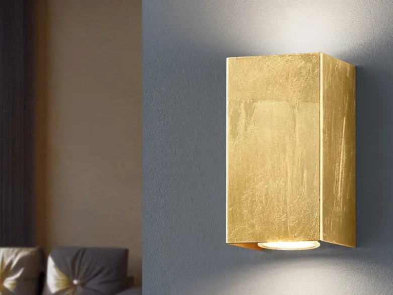 Rechteckige LED Wandleuchte in Gold foliert, Up & Down Strahler, Höhe 15cm