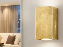 Rechteckige LED Wandleuchte in Gold foliert, Up & Down Strahler, Höhe 15cm