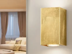 Rechteckige Wandleuchte CLEO in Gold foliert, Up & Down Strahler, Höhe 16,5cm