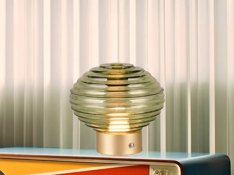 Retro Akku Tischleuchte EARL mit Glas Lampenschirm Grün, Höhe 14cm