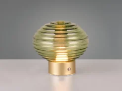 Retro Akku Tischleuchte EARL mit Glas Lampenschirm Grün, Höhe 14cm