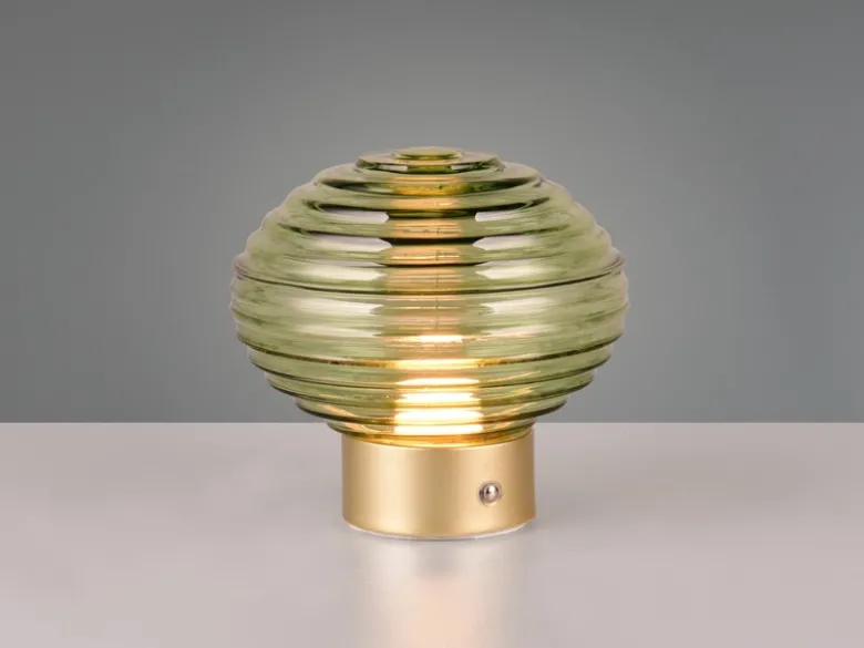 Retro Akku Tischleuchte EARL mit Glas Lampenschirm Grün, Höhe 14cm