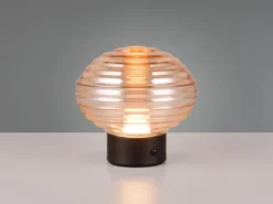 Retro Akku Tischleuchte EARL mit Glasschirm Bernsteinfarbig, Höhe 14cm