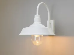 Retro Außenwandleuchte TRAPANI Höhe 42,5cm aus Stahl Weiß und Klarglas