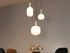 Retro Cluster LED Pendelleuchte 3-flammig mit Glasschirmen in Weiß, Ø 38cm