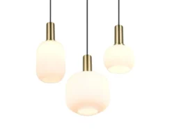 Retro Cluster LED Pendelleuchte 3-flammig mit Glasschirmen in Weiß, Ø 38cm