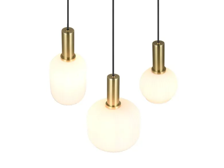 Retro Cluster LED Pendelleuchte 3-flammig mit Glasschirmen in Weiß, Ø 38cm