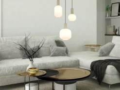 Retro Cluster LED Pendelleuchte 3-flammig mit Glasschirmen in Weiß, Ø 38cm