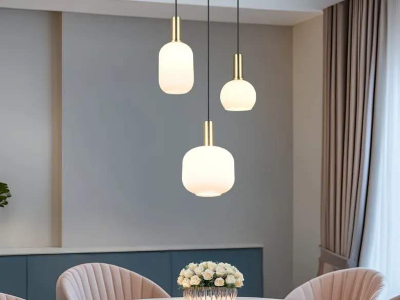 Retro Cluster LED Pendelleuchte 3-flammig mit Glasschirmen in Weiß, Ø 38cm