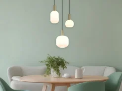 Retro Cluster Pendelleuchte DIVA 3-flammig mit Glasschirmen in Weiß, Ø 38cm