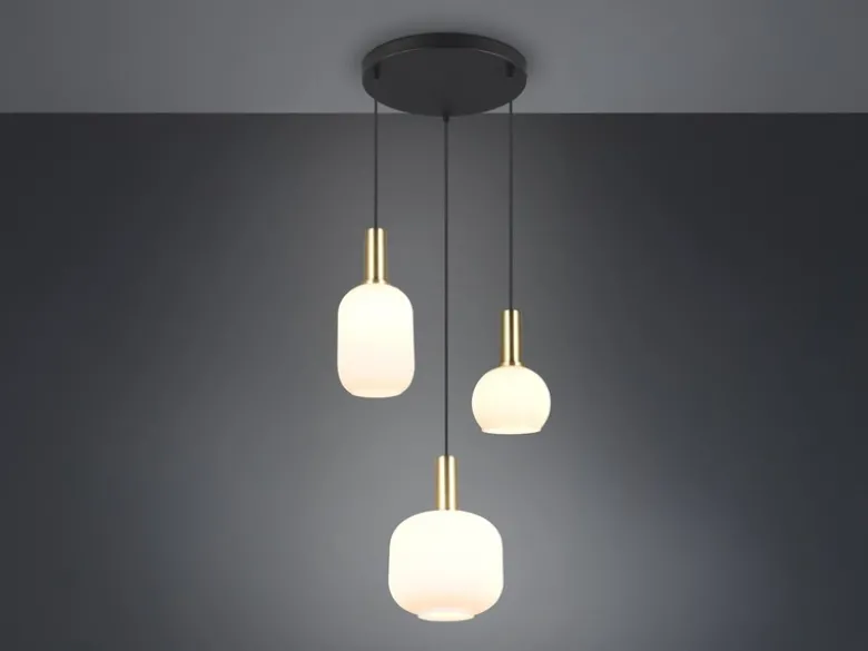 Retro Cluster Pendelleuchte DIVA 3-flammig mit Glasschirmen in Weiß, Ø 38cm