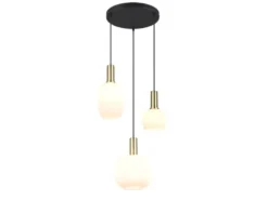 Retro Cluster Pendelleuchte DIVA 3-flammig mit Glasschirmen in Weiß, Ø 38cm