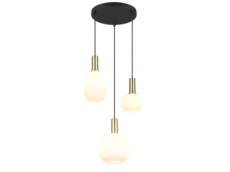 Retro Cluster Pendelleuchte DIVA 3-flammig mit Glasschirmen in Weiß, Ø 38cm