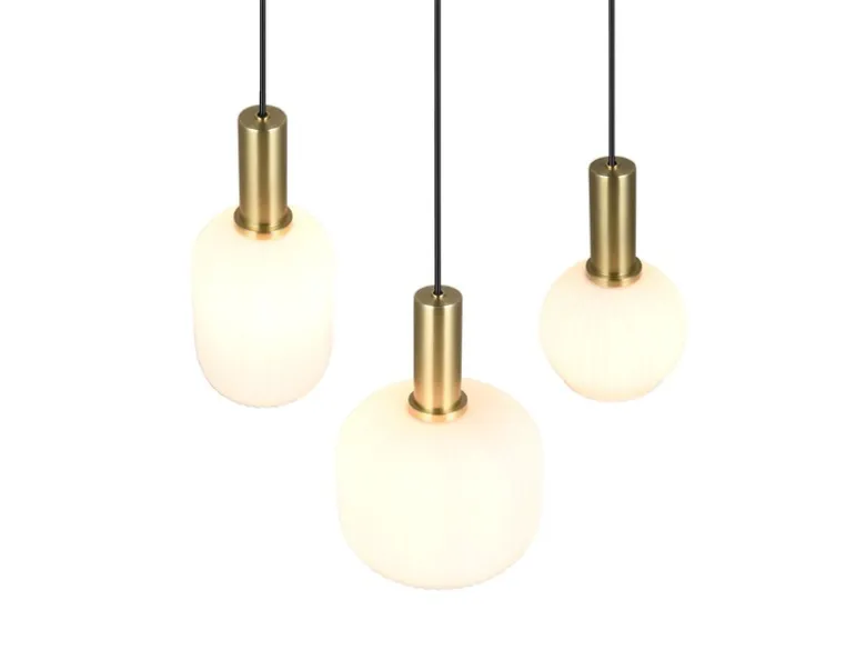 Retro Cluster Pendelleuchte DIVA 3-flammig mit Glasschirmen in Weiß, Ø 38cm