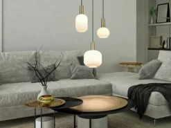 Retro Cluster Pendelleuchte DIVA 3-flammig mit Glasschirmen in Weiß, Ø 38cm