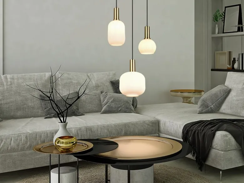 Retro Cluster Pendelleuchte DIVA 3-flammig mit Glasschirmen in Weiß, Ø 38cm