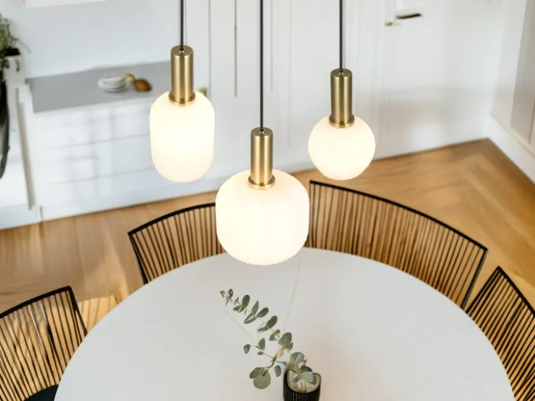 Retro Cluster Pendelleuchte DIVA 3-flammig mit Glasschirmen in Weiß, Ø 38cm