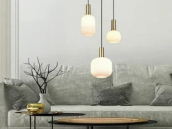 Retro Cluster Pendelleuchte DIVA 3-flammig mit Glasschirmen in Weiß, Ø 38cm