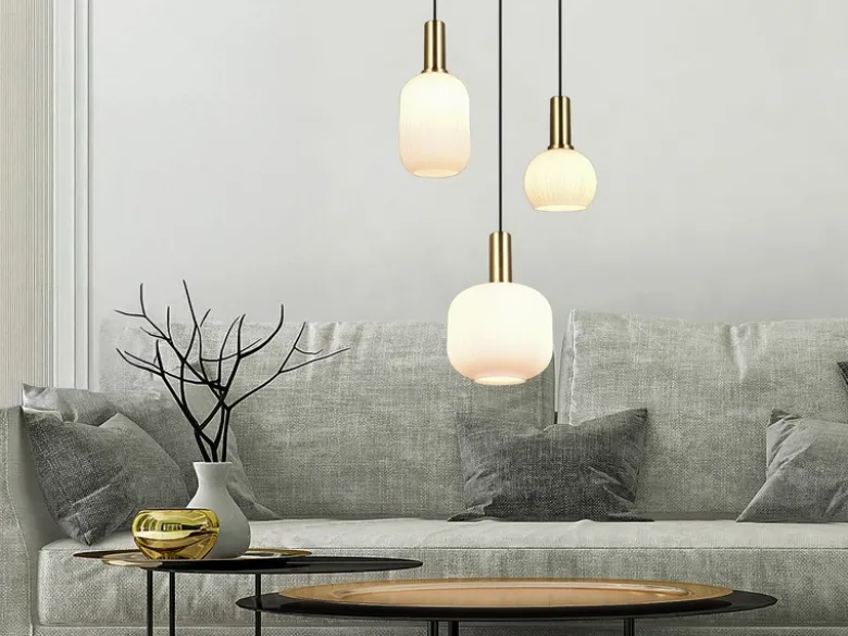 Retro Cluster Pendelleuchte DIVA 3-flammig mit Glasschirmen in Weiß, Ø 38cm