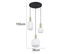 Retro Cluster Pendelleuchte DIVA 3-flammig mit Glasschirmen in Weiß, Ø 38cm