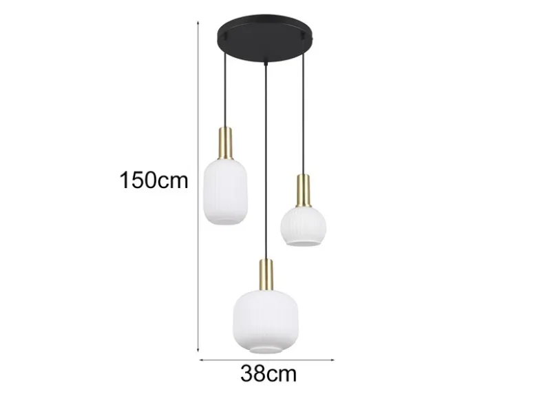 Retro Cluster Pendelleuchte DIVA 3-flammig mit Glasschirmen in Weiß, Ø 38cm