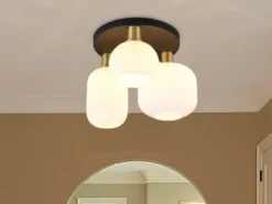 Retro Deckenleuchte DIVA 3-flammig mit Glasschirmen in Weiß, Ø 39cm