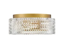 Retro Deckenleuchte ELLE Altmessing mit Chevron Glas Lampenschirm Ø 30,5cm