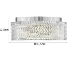Retro Deckenleuchte ELLE Chrom mit Chevron Glas Lampenschirm Ø 30,5cm