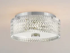 Retro Deckenleuchte ELLE Chrom mit Chevron Glas Lampenschirm Ø 30,5cm