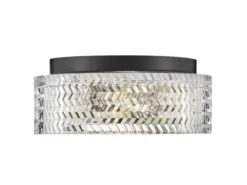 Retro Deckenleuchte ELLE Schwarz mit Chevron Glas Lampenschirm Ø 30,5cm