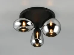 Retro Deckenleuchte LUMINA mit 3 Glasschirmen in Chrom Ø 48,5cm