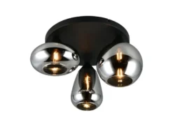 Retro Deckenleuchte LUMINA mit 3 Glasschirmen in Chrom Ø 48,5cm