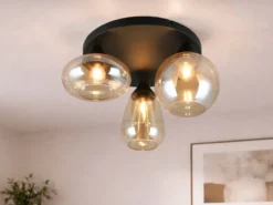 Retro Deckenleuchte LUMINA mit 3 Glasschirmen Amberfarbig Ø 48,5cm
