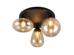 Retro Deckenleuchte LUMINA mit 3 Glasschirmen Amberfarbig Ø 48,5cm