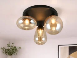 Retro Deckenleuchte LUMINA mit 3 Glasschirmen Amberfarbig Ø 48,5cm
