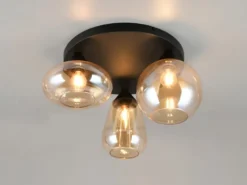 Retro Deckenleuchte LUMINA mit 3 Glasschirmen Amberfarbig Ø 48,5cm
