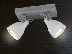 Retro Deckenstrahler CONCRETE 2-flammig mit Beton-Lampenschirmen, Breite 23cm