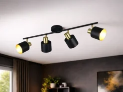 Retro Deckenstrahler EVA 4-flammig aus Metall Schwarz Gold, Breite 78cm