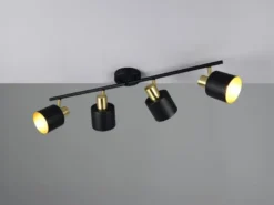 Retro Deckenstrahler EVA 4-flammig aus Metall Schwarz Gold, Breite 78cm