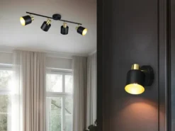 Retro Deckenstrahler EVA 4-flammig aus Metall Schwarz Gold, Breite 78cm