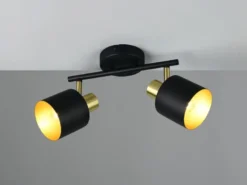 Retro Deckenstrahler EVA 2-flammig aus Metall Schwarz Gold, Breite 36,5cm