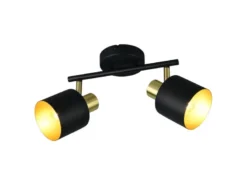 Retro Deckenstrahler EVA 2-flammig aus Metall Schwarz Gold, Breite 36,5cm