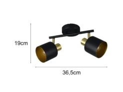 Retro Deckenstrahler EVA 2-flammig aus Metall Schwarz Gold, Breite 36,5cm