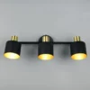 Retro Deckenstrahler EVA 3-flammig aus Metall Schwarz Gold, Breite 53,5cm